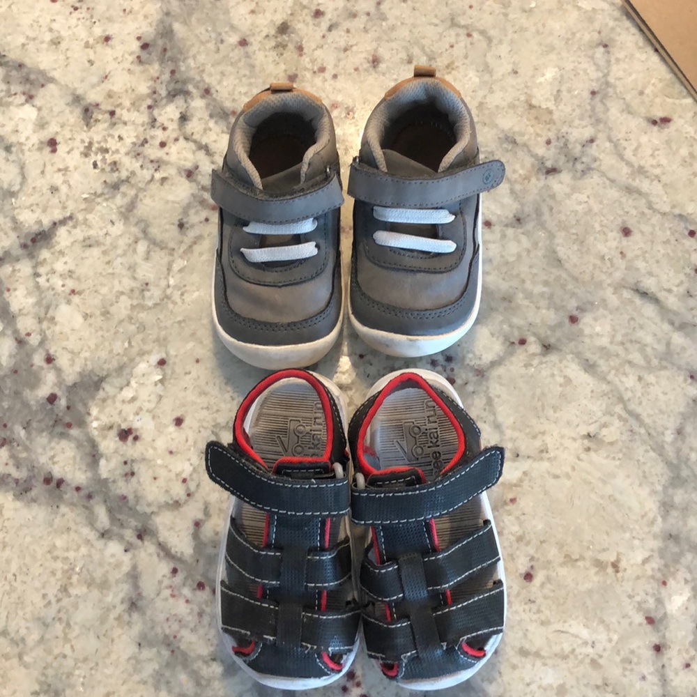 1 pair of stride rite sneakers & 1 pair of see Kai run sandals